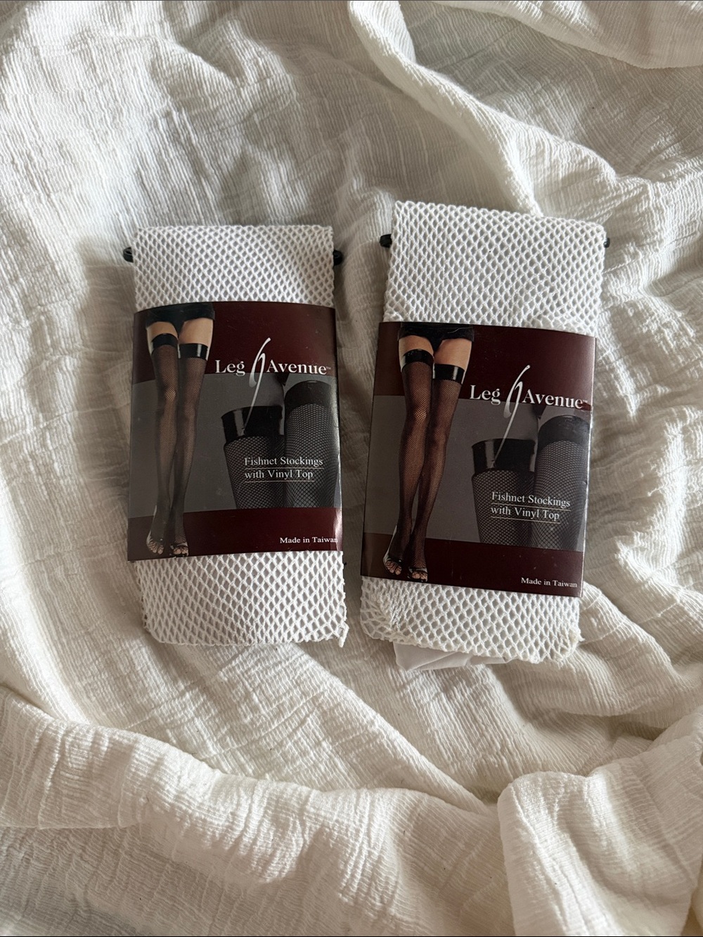 🆕 x2 white fishnet stockings with vinyl top black